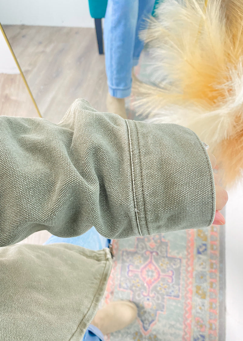 'Willow' Olive Twill Barn Jacket with Corduroy Collar