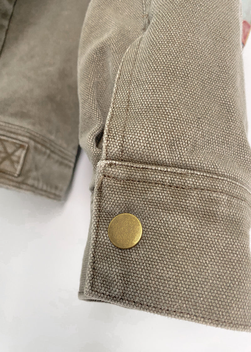 'Willow' Olive Twill Barn Jacket with Corduroy Collar
