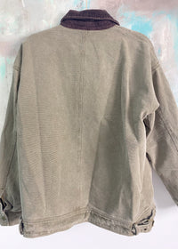 'Willow' Olive Twill Barn Jacket with Corduroy Collar