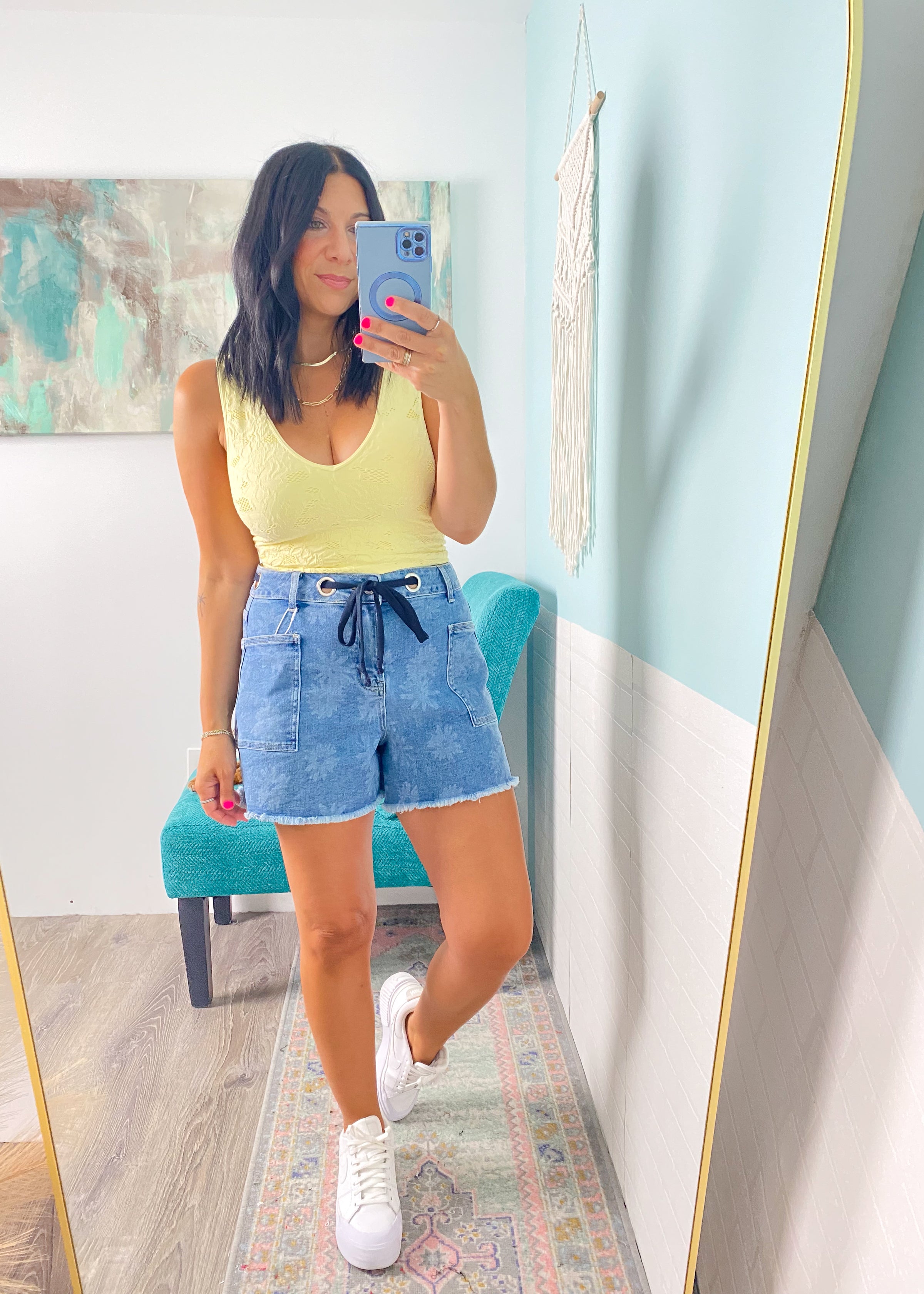 'The Wildflower' Daisy Print Jean Shorts