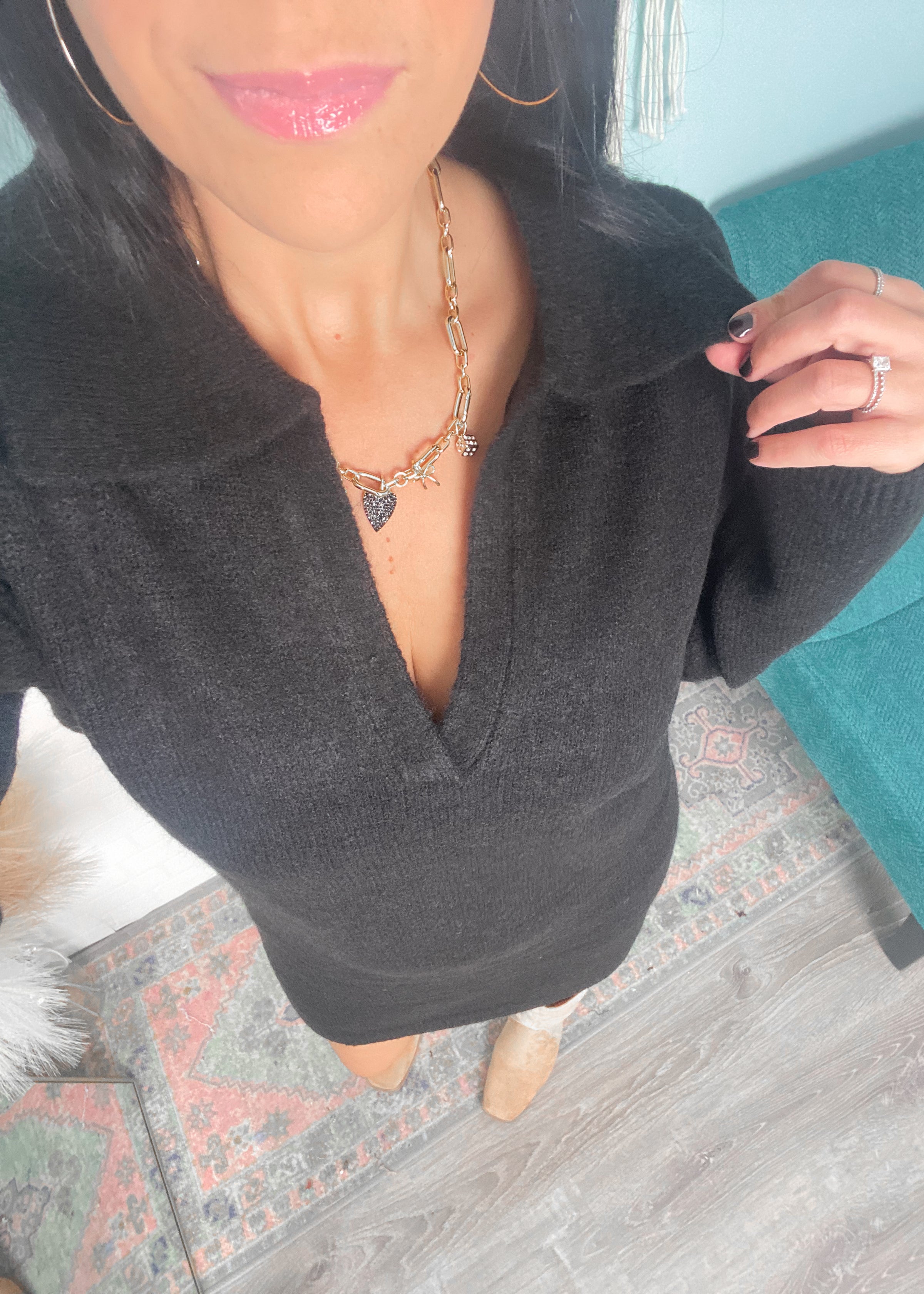 'Nora' Black Polo Sweater Dress