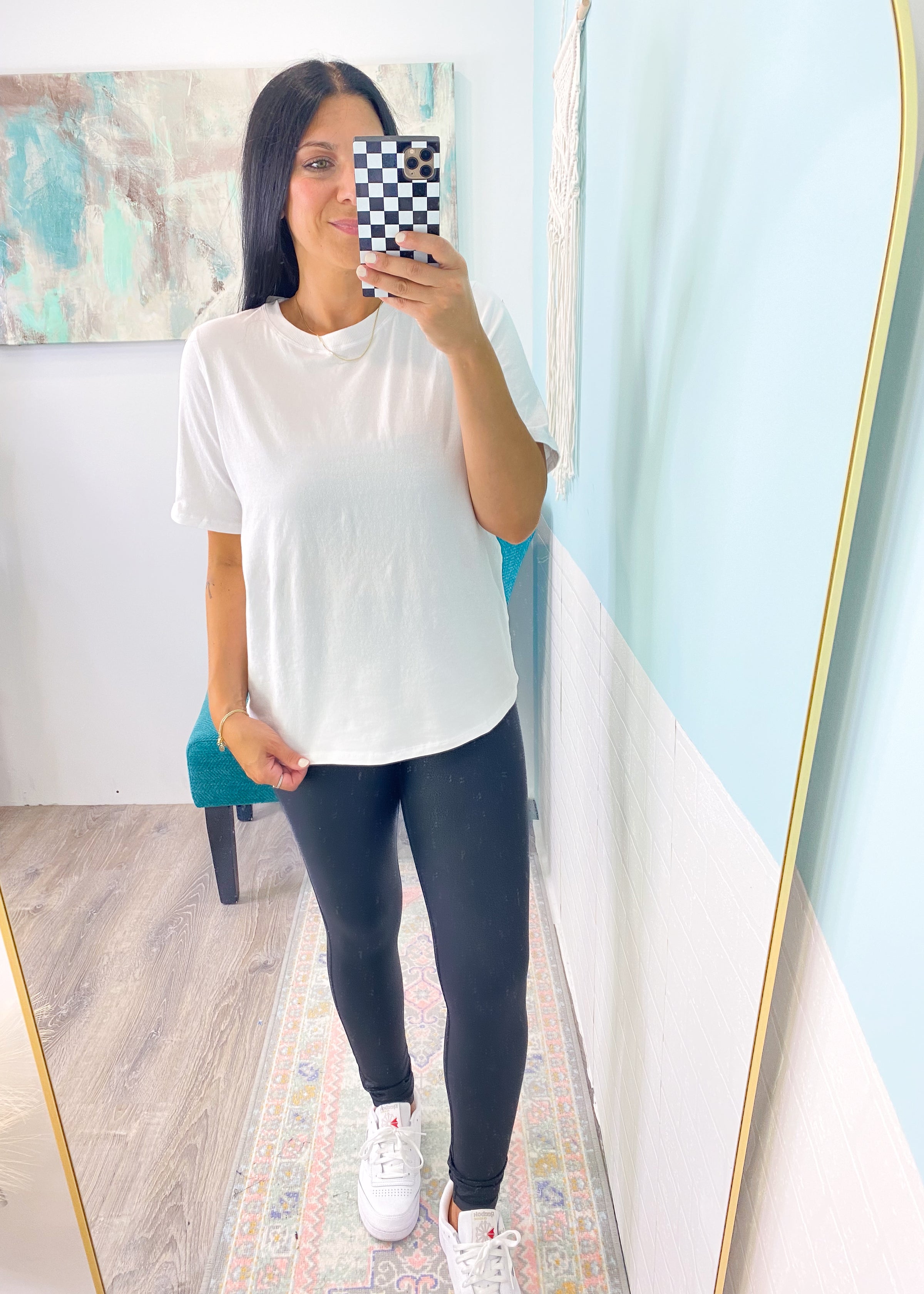 'Brielle' White Classic Boxy Pima Cotton Athleisure Tee-Tee shirt perfection! This classic &amp;&nbsp;simple athleisure style tee is made with pima cotton that is pigment dyed for a rich color. It features a boxy fit perfect for athleisure joggers, jeans, shorts &amp; more!&nbsp;-Cali Moon Boutique, Plainville Connecticut