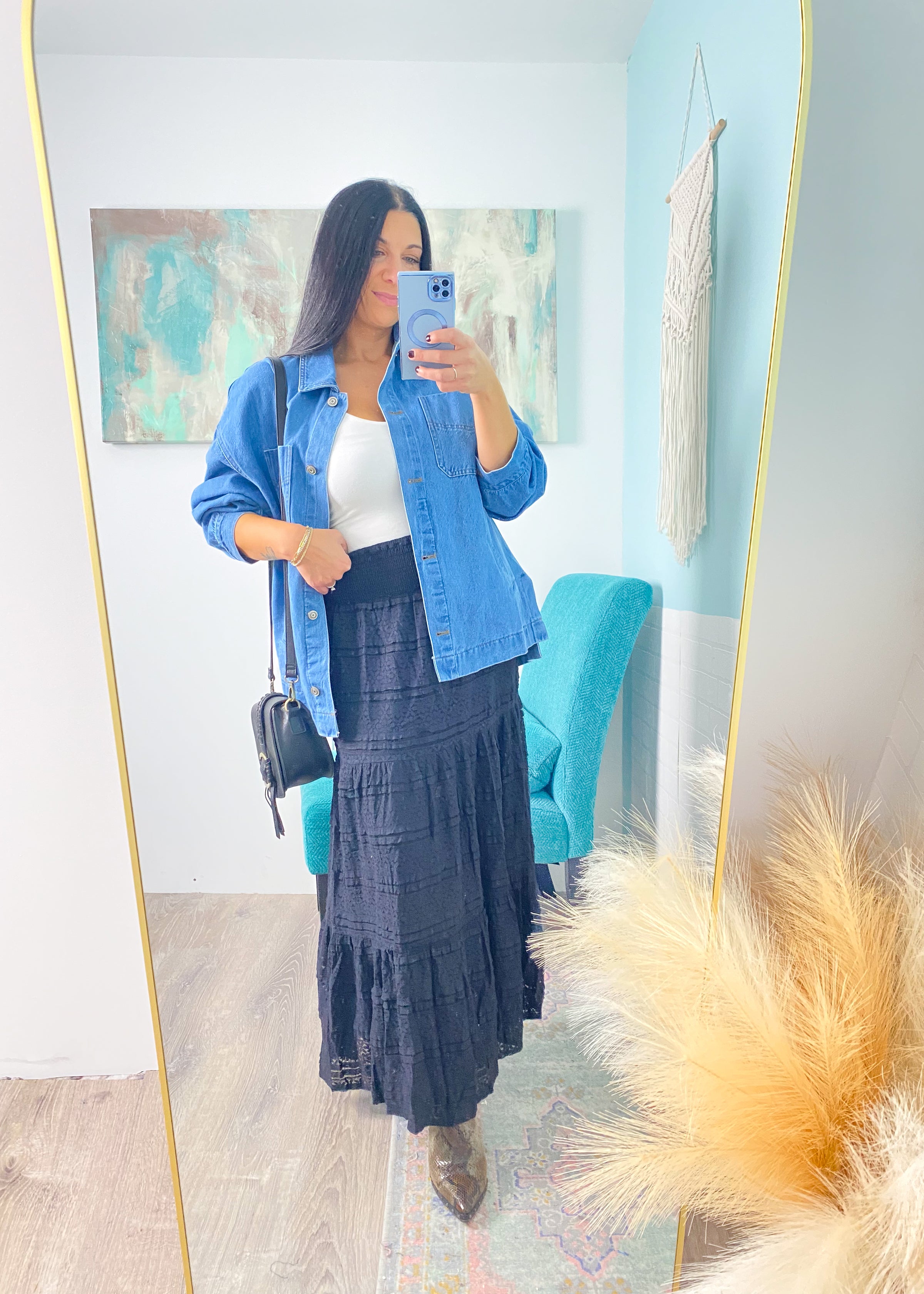 'Whispering Waves' Black Lace Maxi Skirt