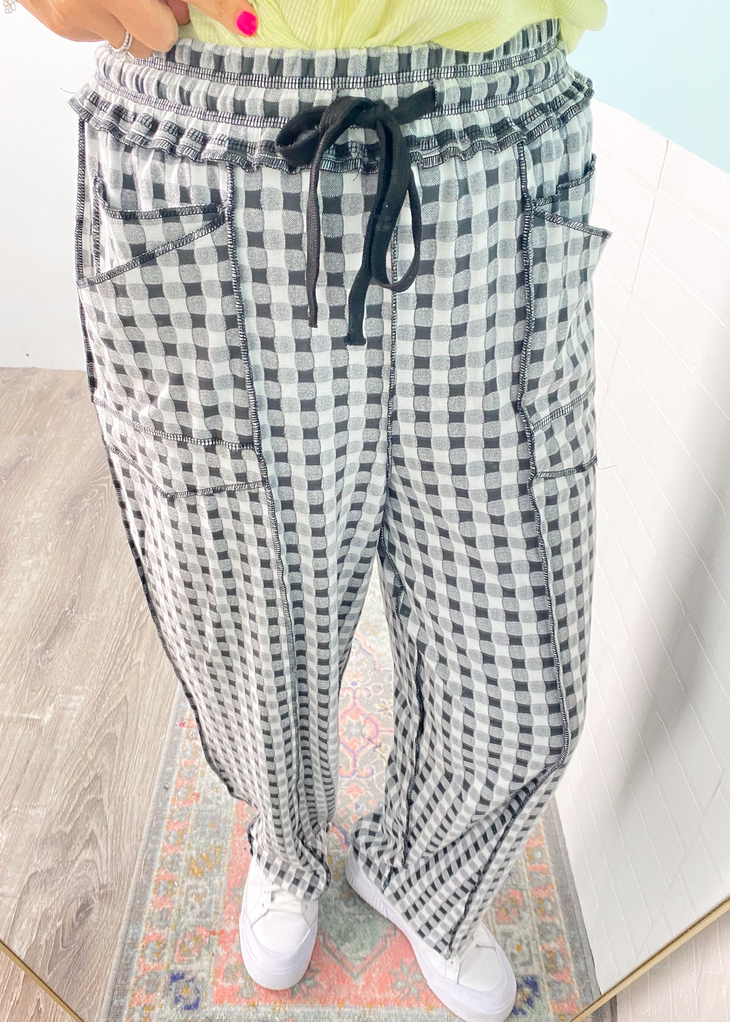 'Route 1' Black + White Gingham Soft Pants