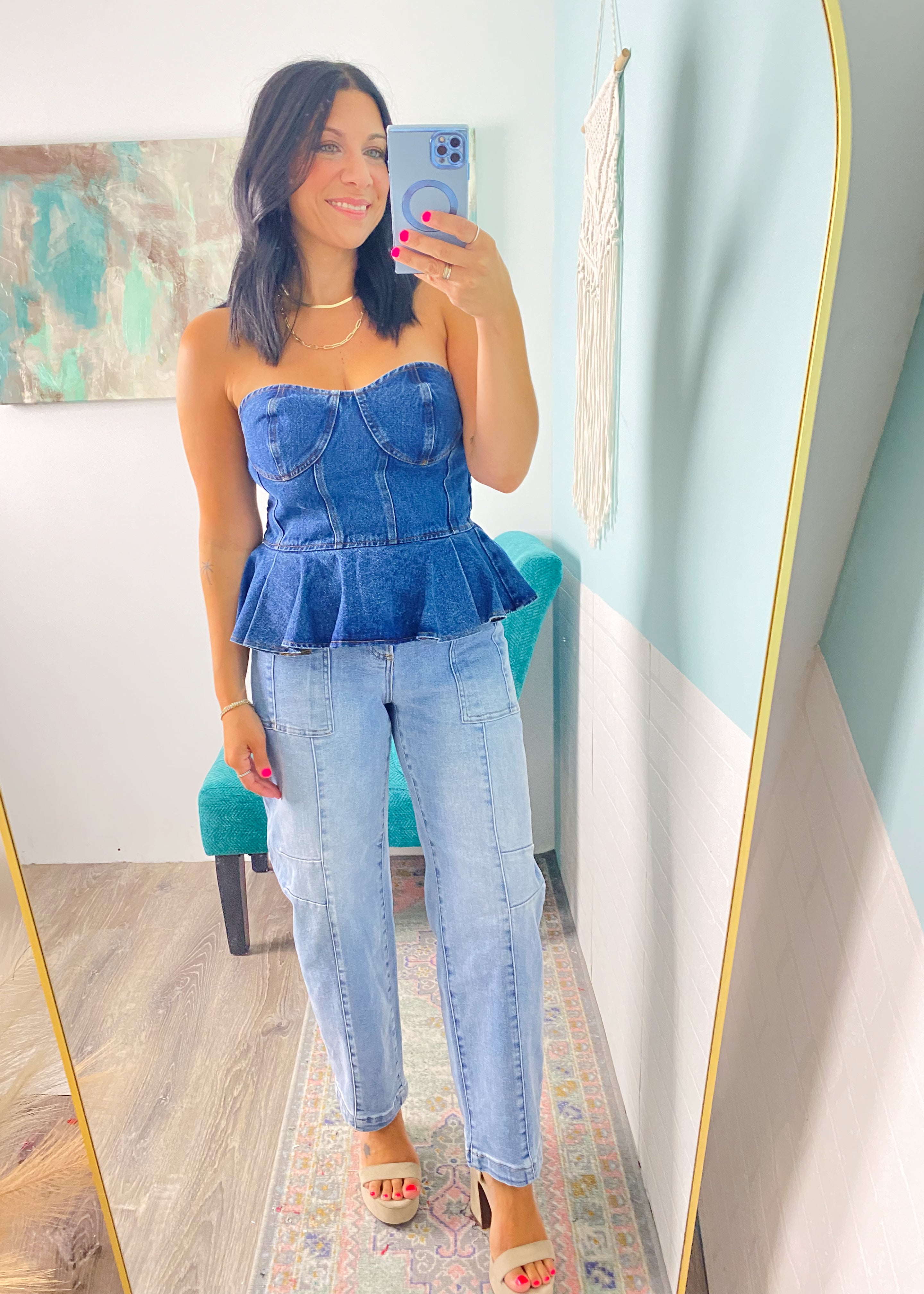 Strapless Denim Peplum Top | Denim Going Out Top | Cali Moon Boutique