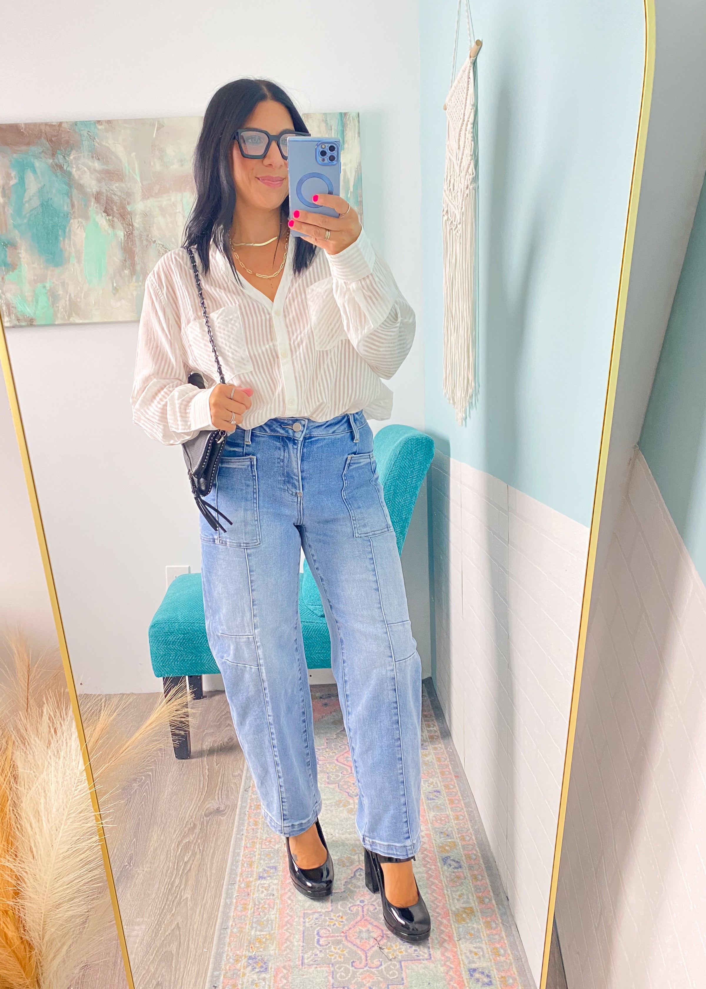 'Carmela' Risen Slouchy Patch Pocket Ankle Boyfriend Jeans