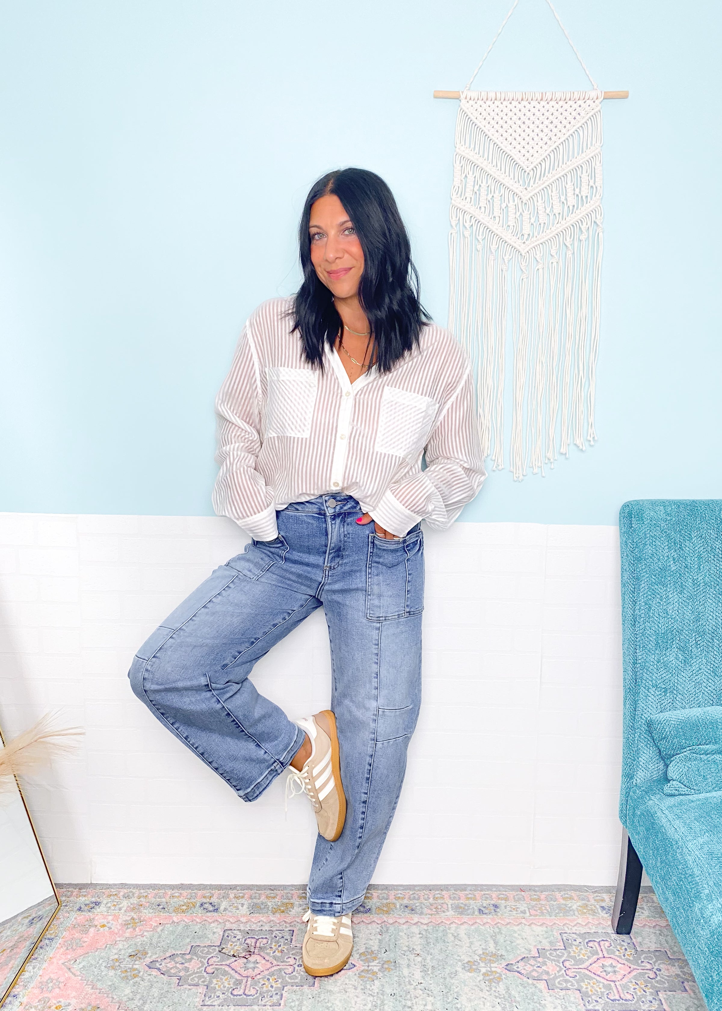 'Carmela' Risen Slouchy Patch Pocket Ankle Boyfriend Jeans