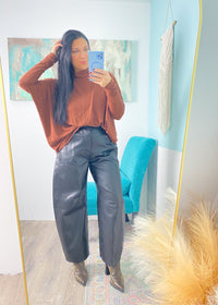 'Esther' Chestnut Mock Neck Draped Knit