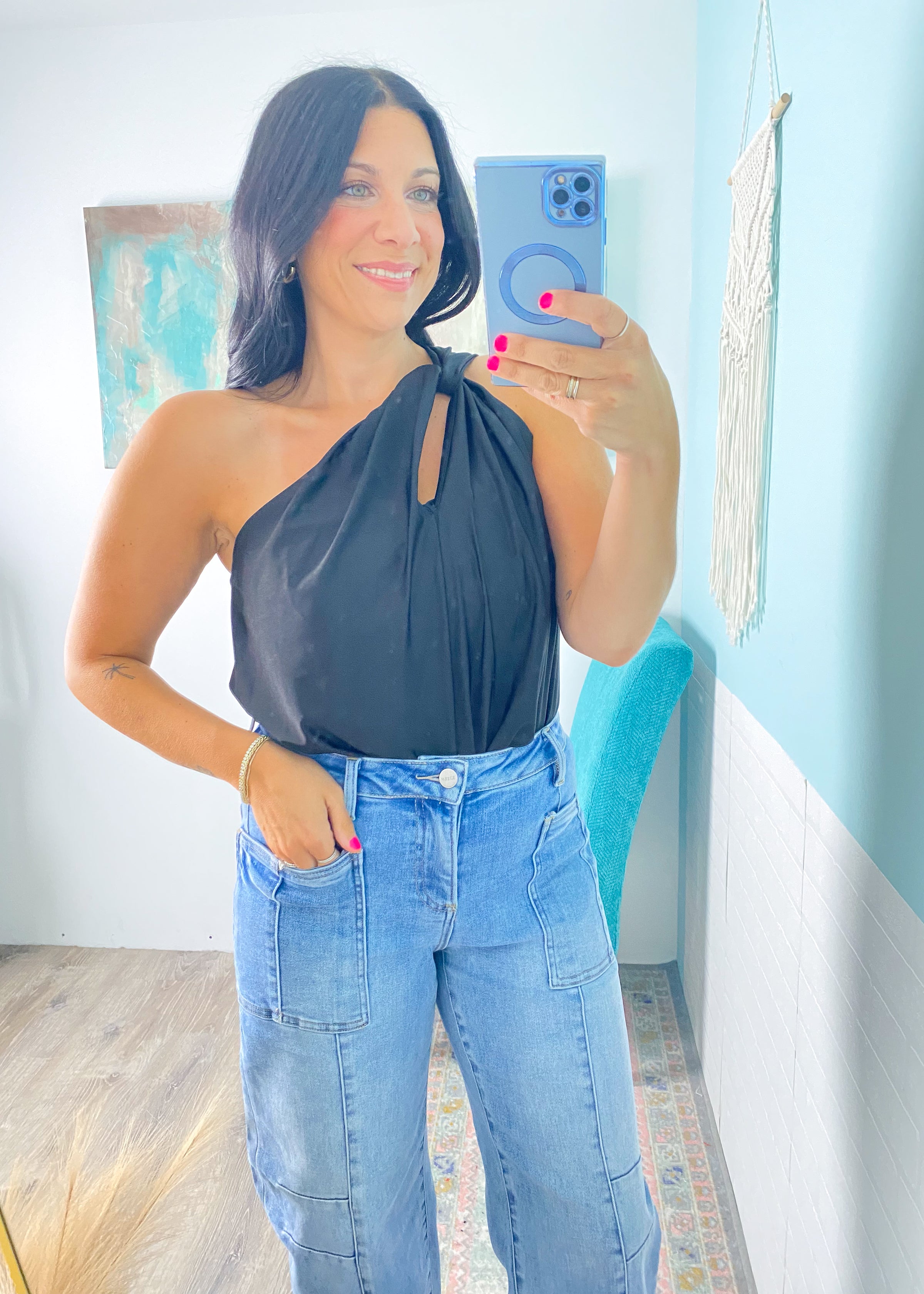 'The All Nighter' Black Convertible Halter/One Shoulder Top