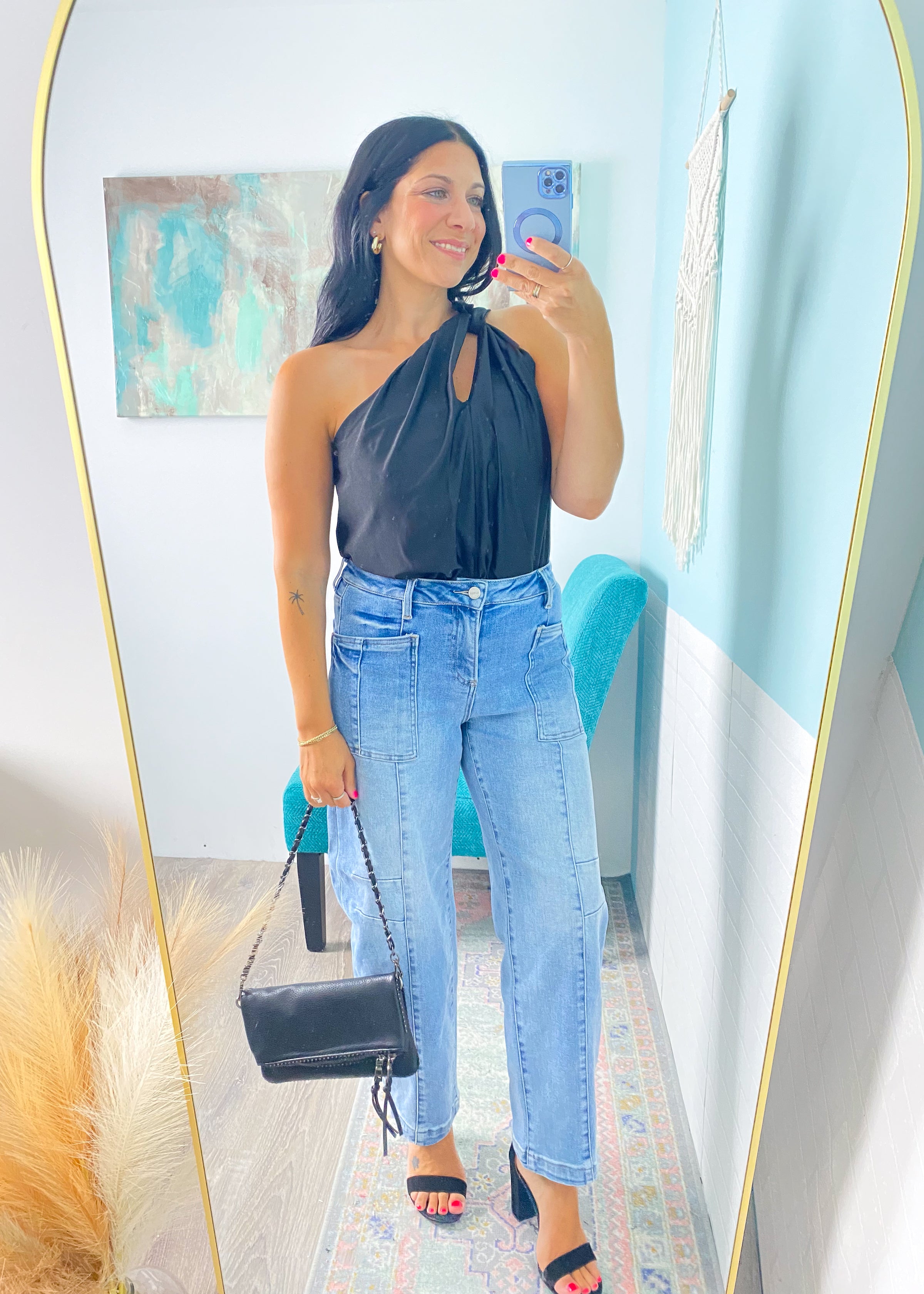 'Carmela' Risen Slouchy Patch Pocket Ankle Boyfriend Jeans