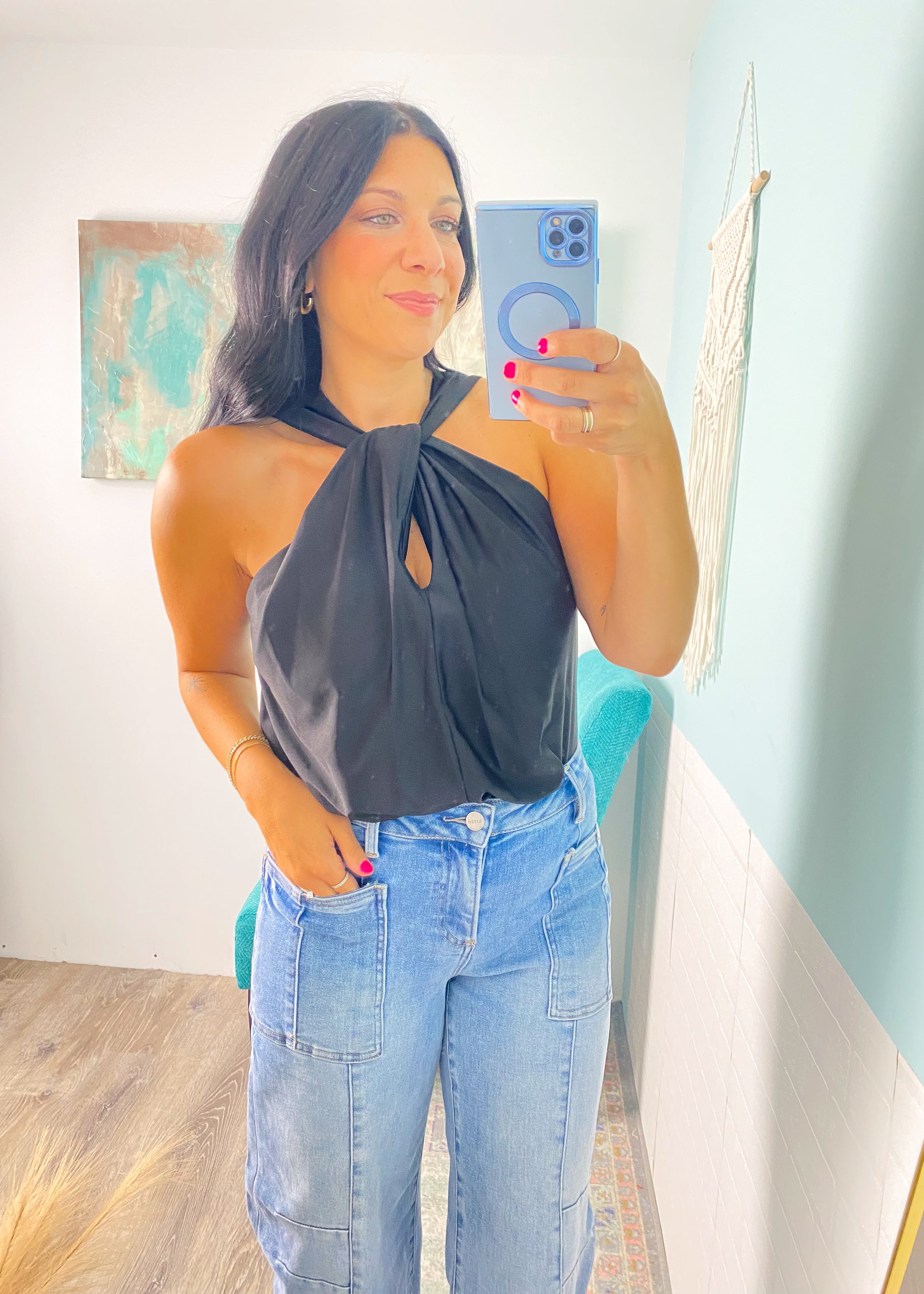 'The All Nighter' Black Convertible Halter/One Shoulder Top