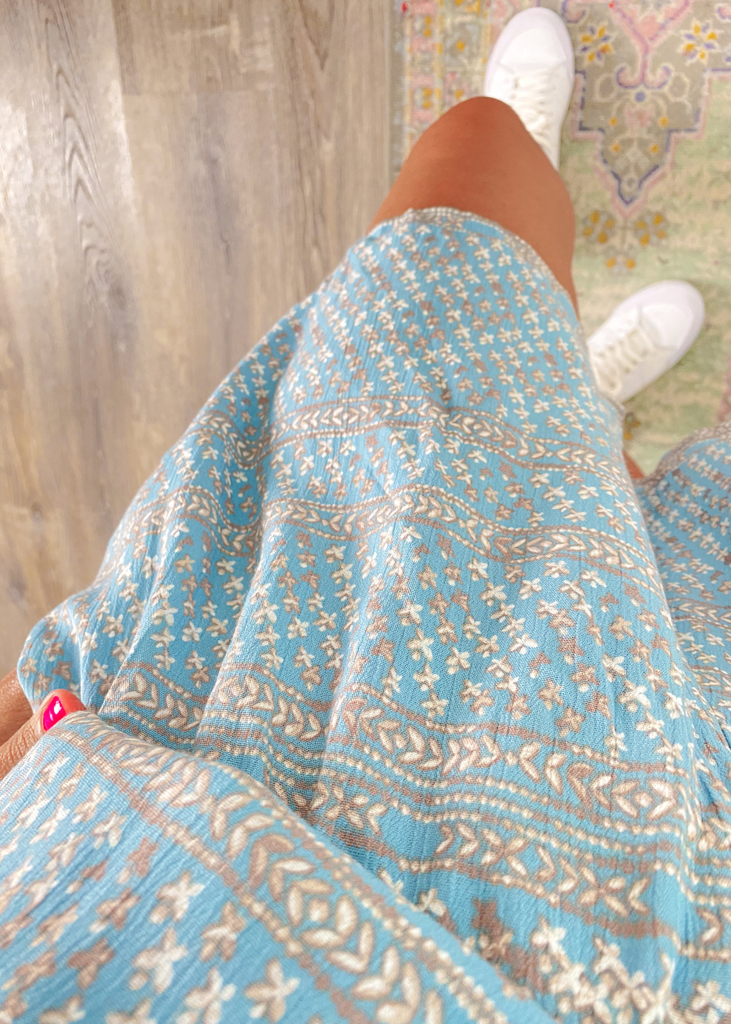 'Coastal Escape' Blue Boho Print Kimono Romper