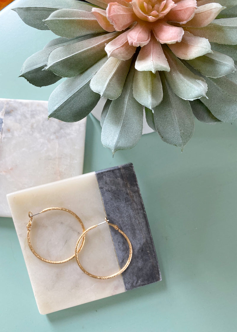 1.75" Textured Gold Hoop Earrings-Cali Moon Boutique, Plainville Connecticut