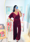 'The Afterparty' Burgundy Velvet Jumpsuit