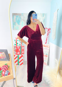 'The Afterparty' Burgundy Velvet Jumpsuit