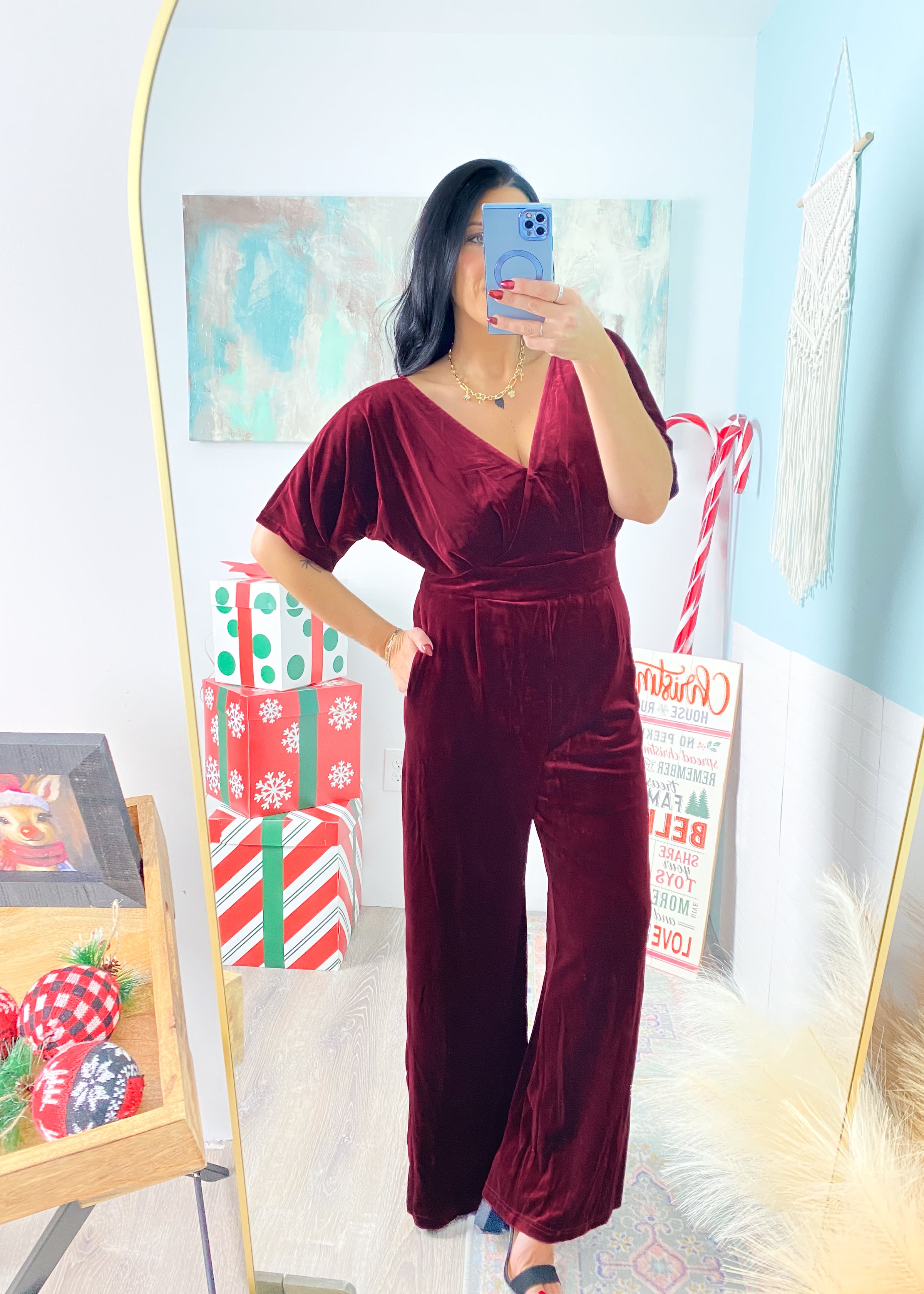 'The Afterparty' Burgundy Velvet Jumpsuit
