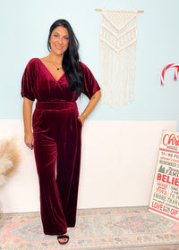 'The Afterparty' Burgundy Velvet Jumpsuit