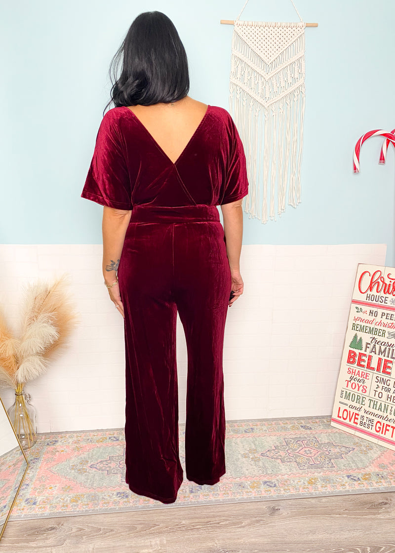 'The Afterparty' Burgundy Velvet Jumpsuit