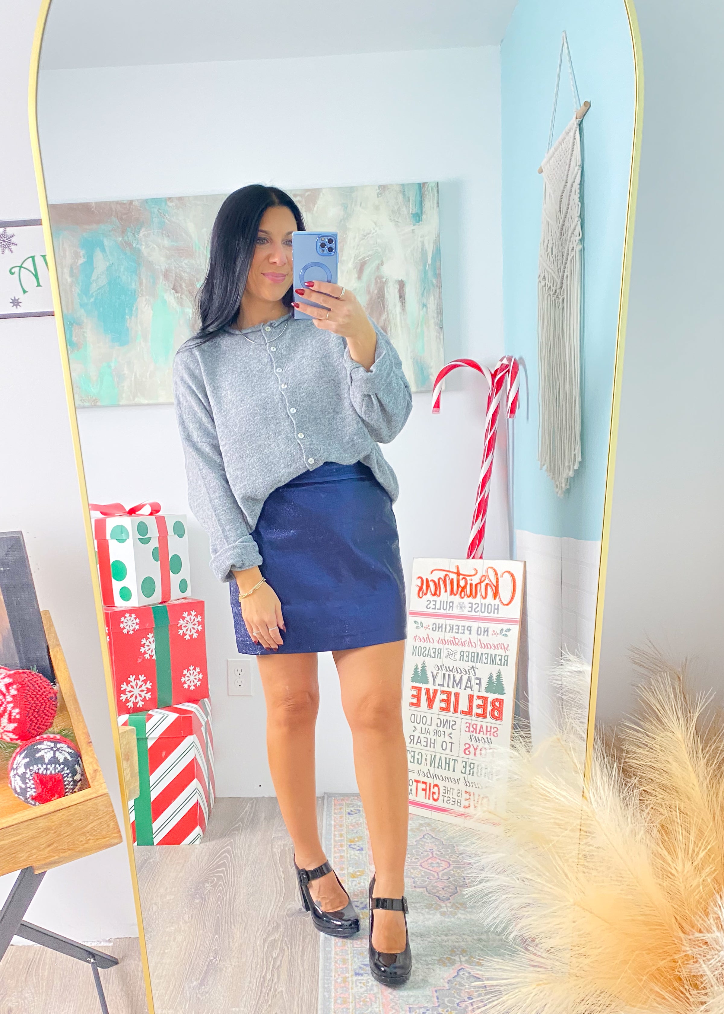 'Starry Night' Navy Metallic Foil Mini Skirt