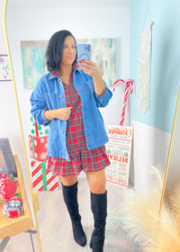'Merry Mini' Red Plaid Ruffle Mini Dress