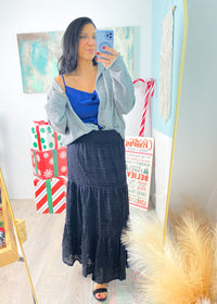 'Blue Moon' Navy Charmeuse Cowl Neck Top