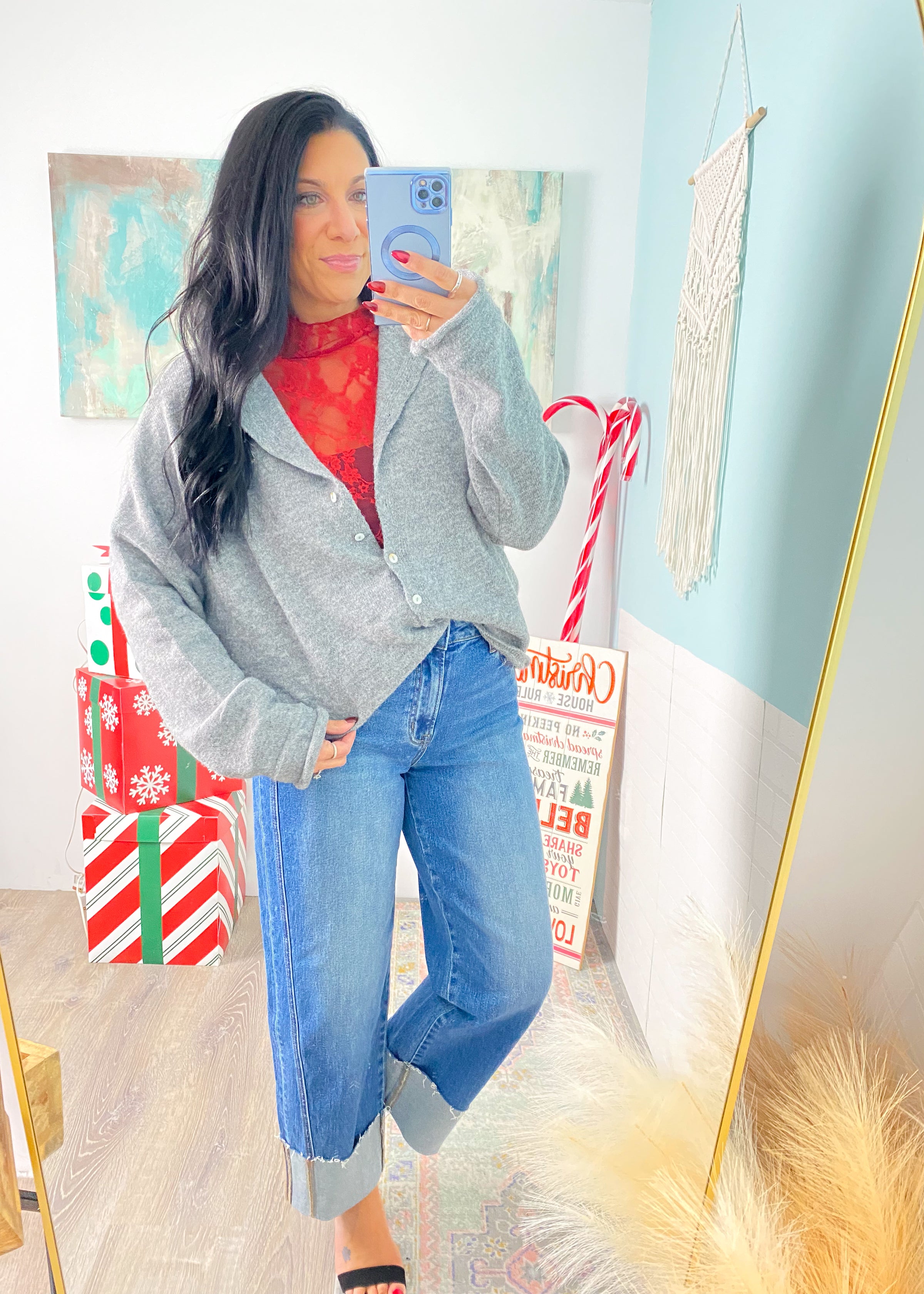 'Delicate Love' Red Sheer Lace Top