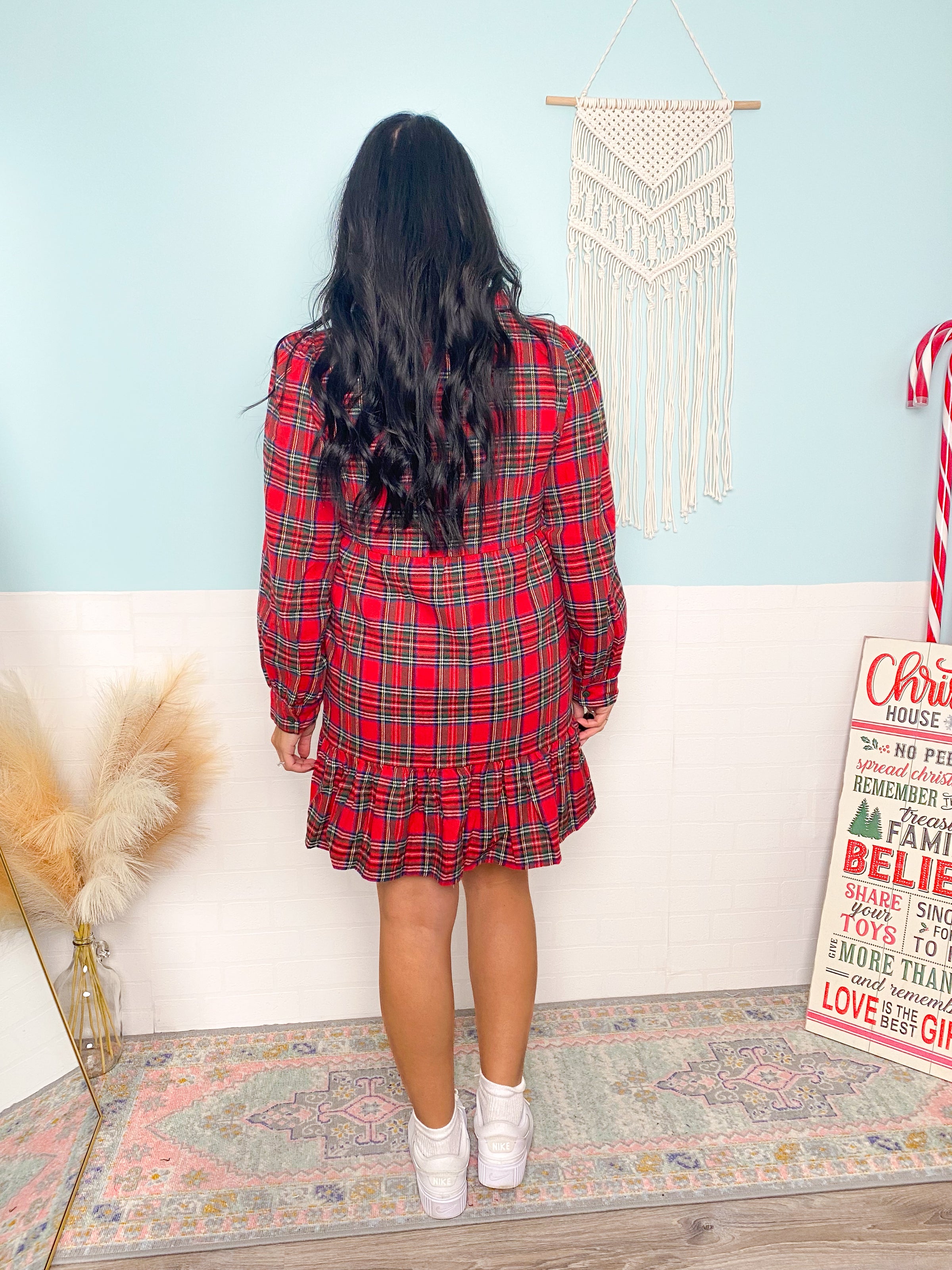 'Merry Mini' Red Plaid Ruffle Mini Dress
