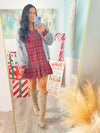 'Merry Mini' Red Plaid Ruffle Mini Dress