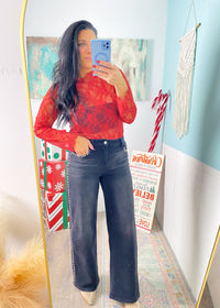 'Delicate Love' Red Sheer Lace Top