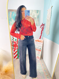 'Rebel Noir' Vervet High Rise Washed Black Studded Wide Leg Jeans