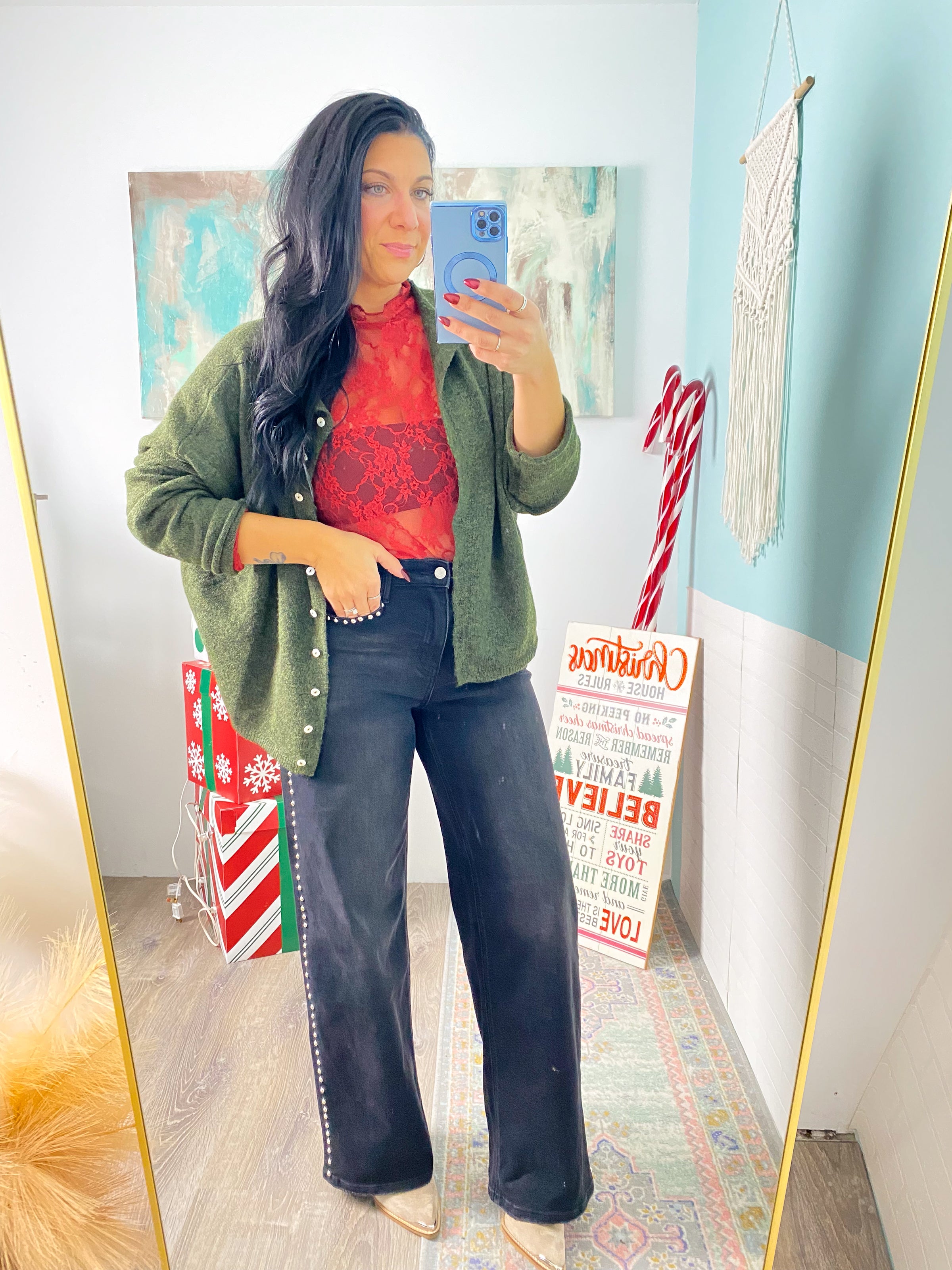 'Delicate Love' Red Sheer Lace Top