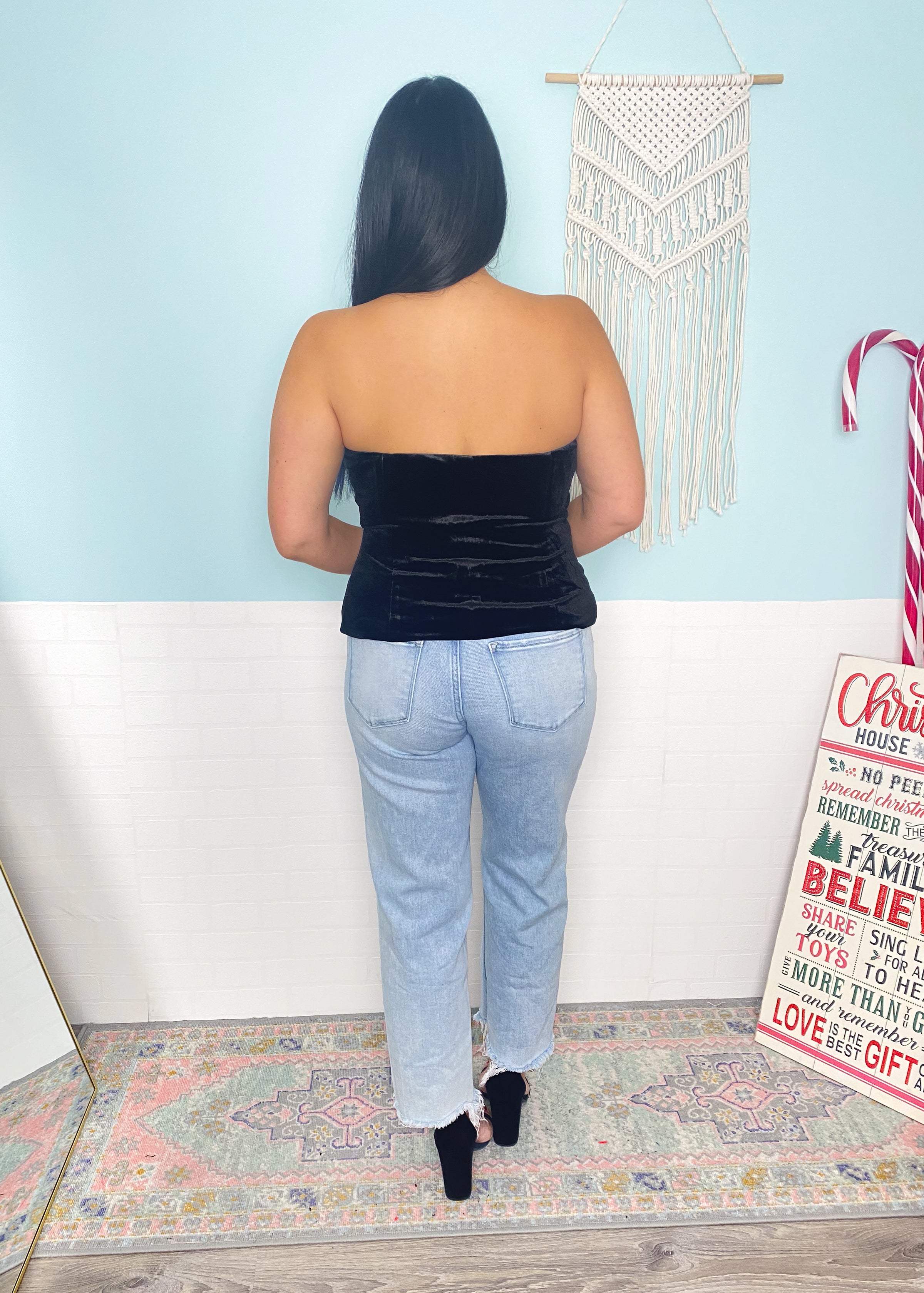 'Midnight Rose' Black Velvet Strapless Vest with Rose Buttons