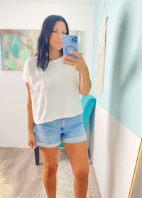 'Free to Dream' Off White Textured Slub Boxy Top