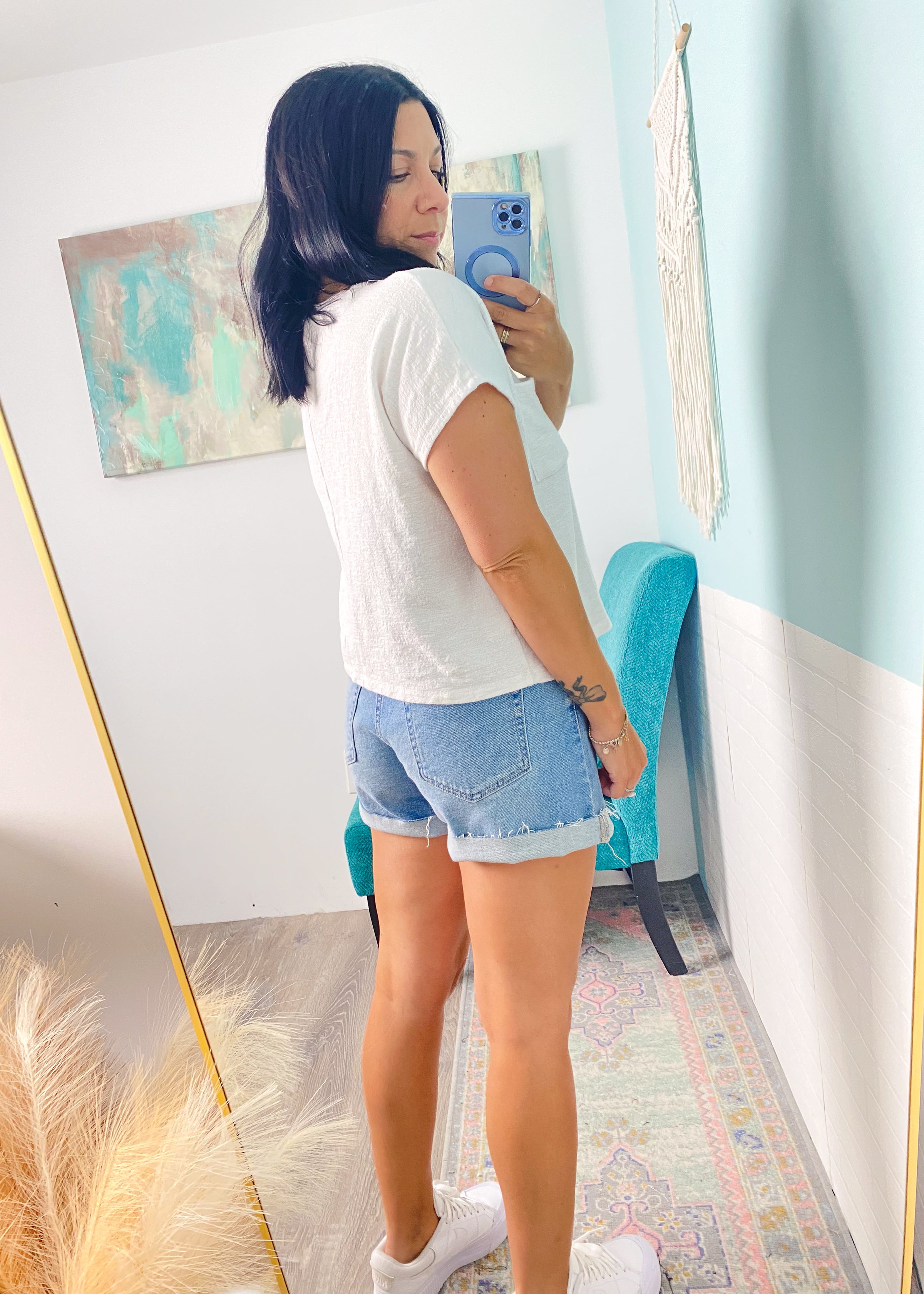 'Free to Dream' Off White Textured Slub Boxy Top