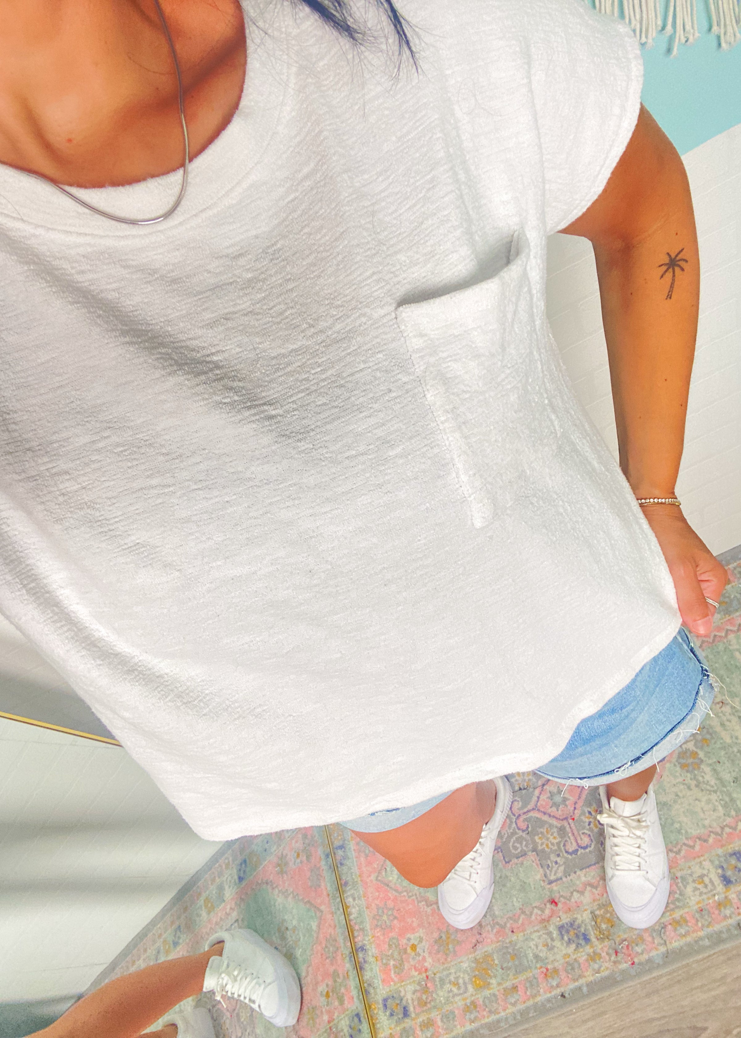 'Free to Dream' Off White Textured Slub Boxy Top
