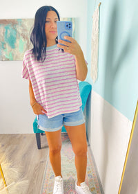 'Sugar Skies' Lavender Stripe Textured Top with Contrast Collar