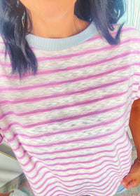 'Sugar Skies' Lavender Stripe Textured Top with Contrast Collar