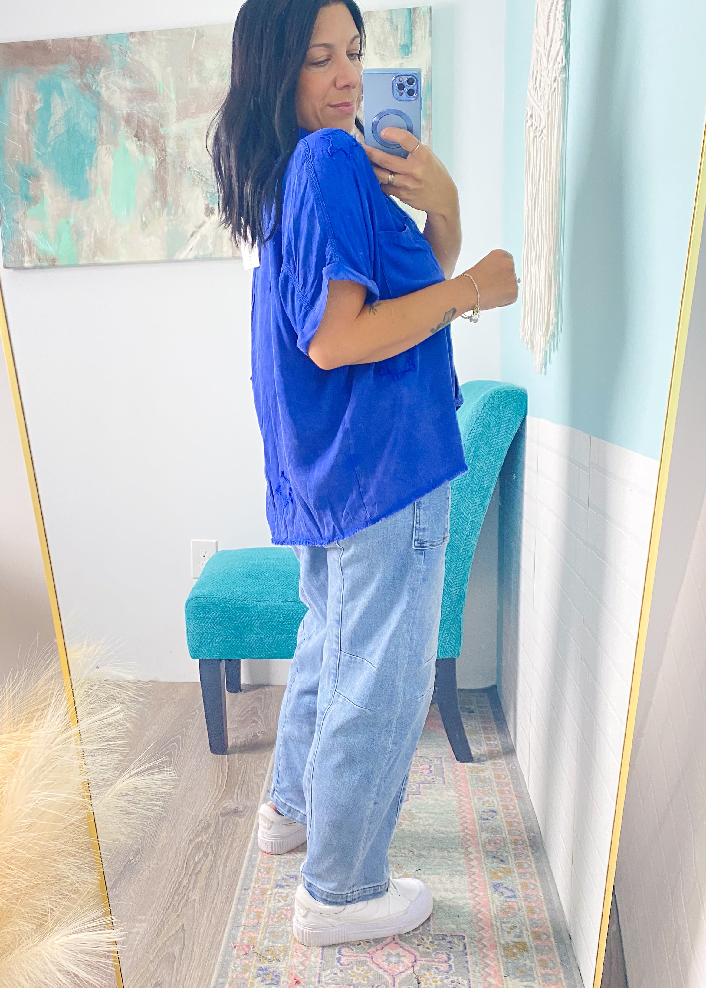 'Starstruck' Washed Blue Star Patch Soft Shirt