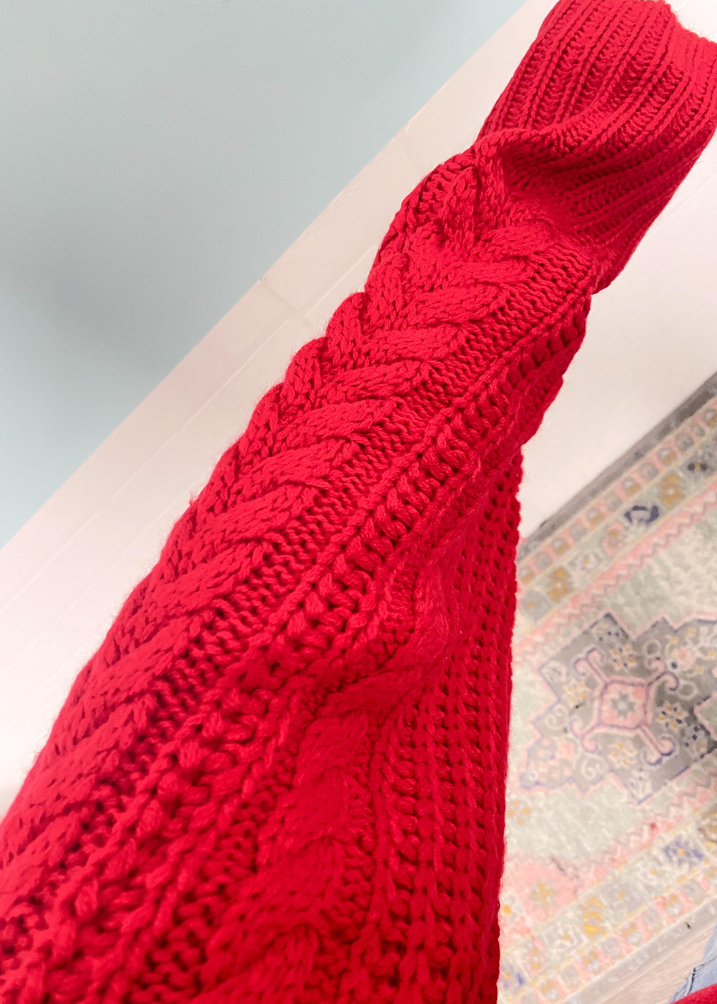 'All in the Details' Red Oversized Cable Sleeve Sweater