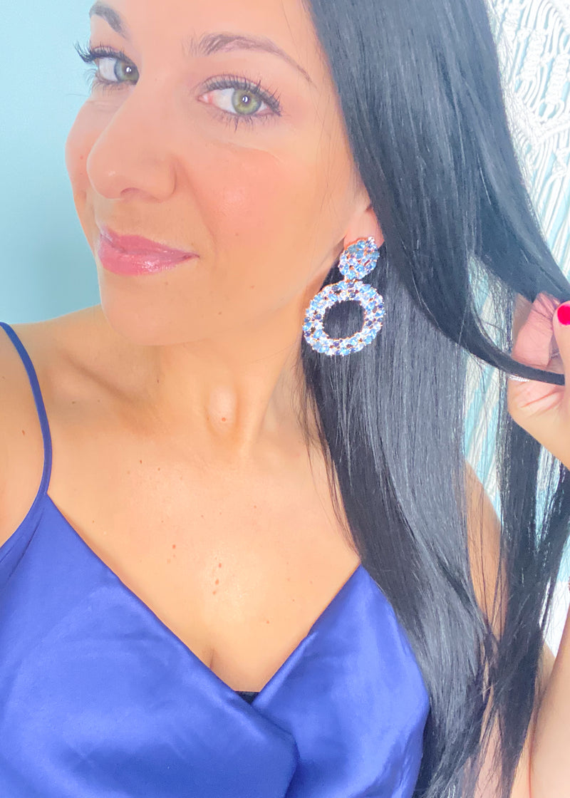 Blue + Black Gemstone Circle Drop Earrings
