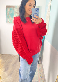 'All in the Details' Red Oversized Cable Sleeve Sweater