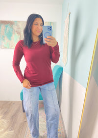 'Home Base' Deep Burgundy Black Long Sleeve Top