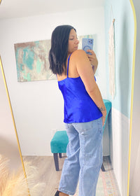 'Haze' Cobalt Blue Cowl Neck Satin Tank