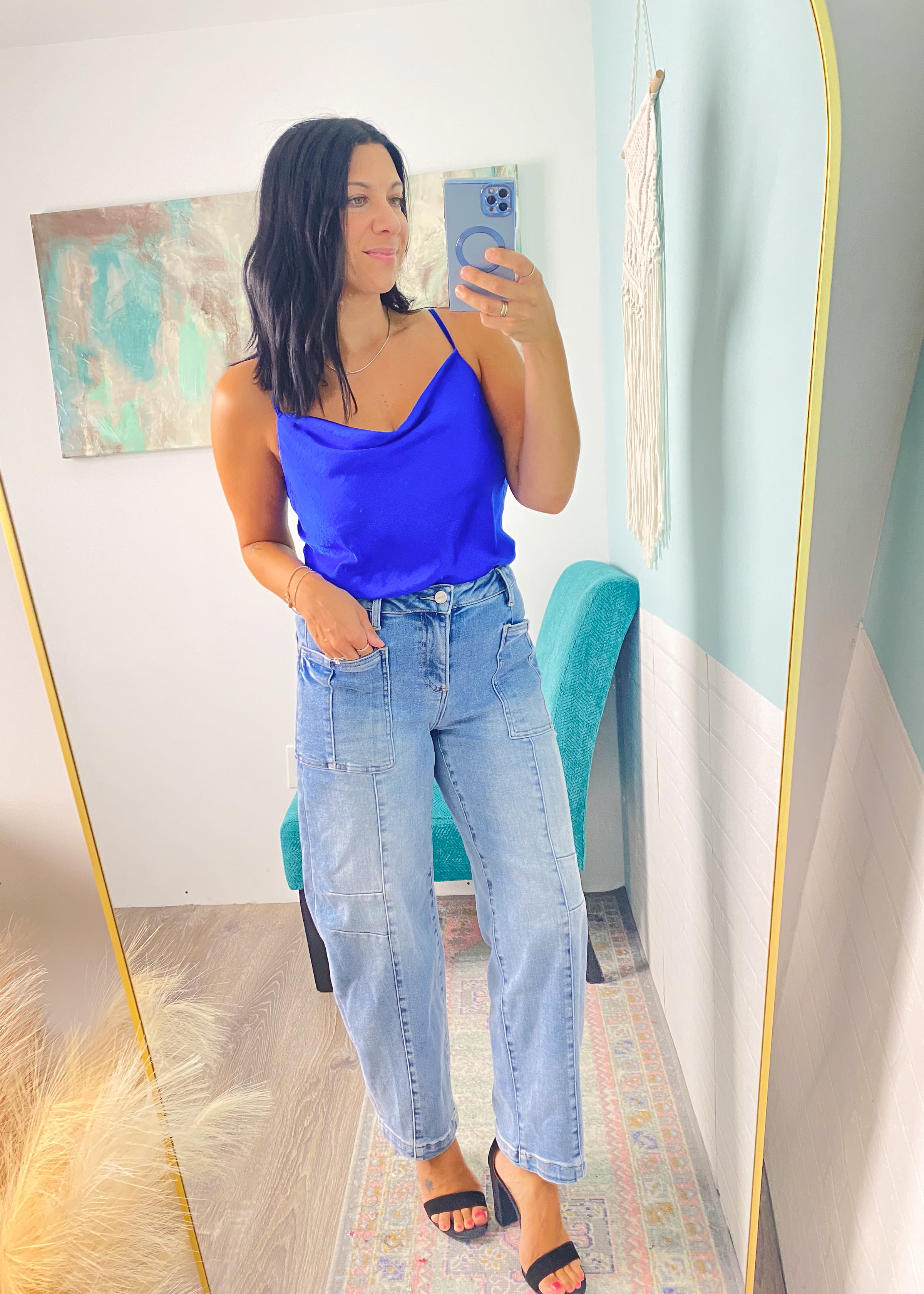 'Haze' Cobalt Blue Cowl Neck Satin Tank