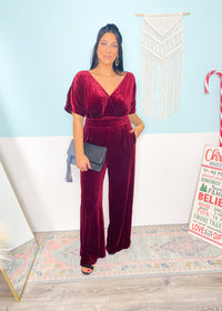 'The Afterparty' Burgundy Velvet Jumpsuit