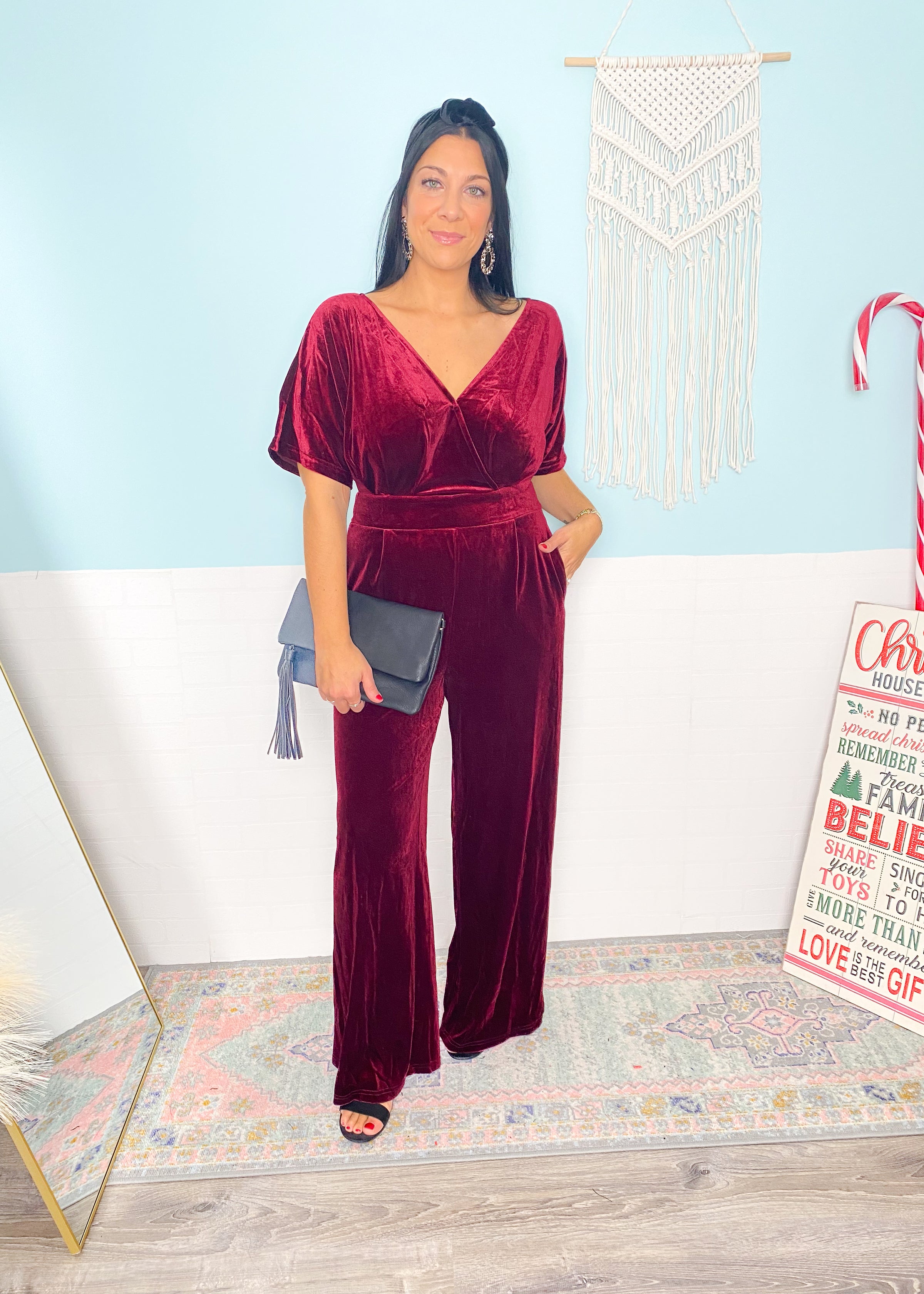 'The Afterparty' Burgundy Velvet Jumpsuit