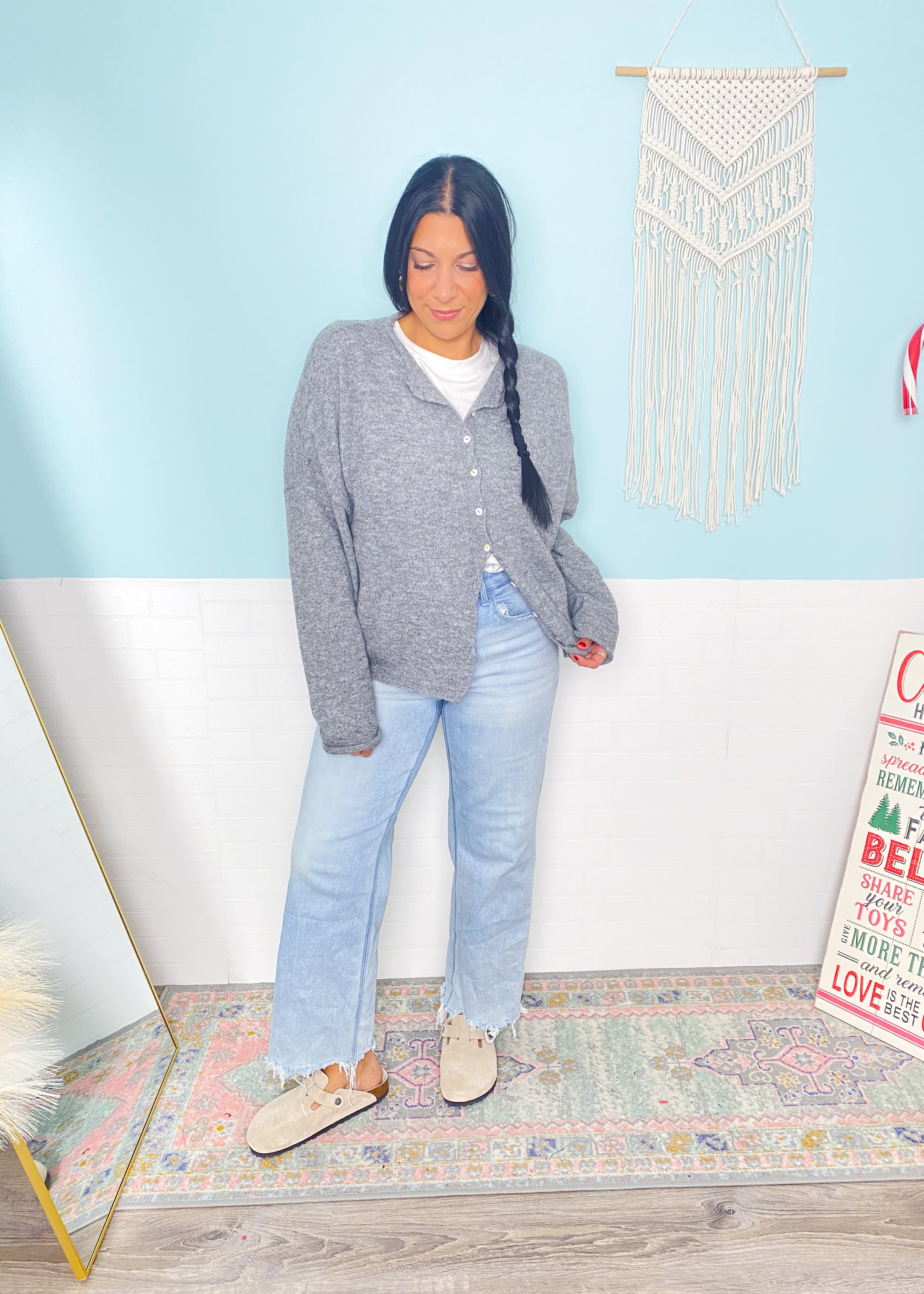 'Everyday Luxe' Heather Gray Rolled Neck Soft Cardigan