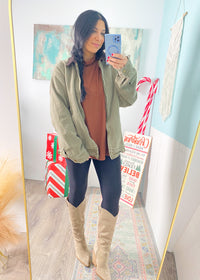 'Willow' Olive Twill Barn Jacket with Corduroy Collar