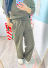 *DOORBUSTER* Dark Olive Fleece Wide Leg Sweatpants