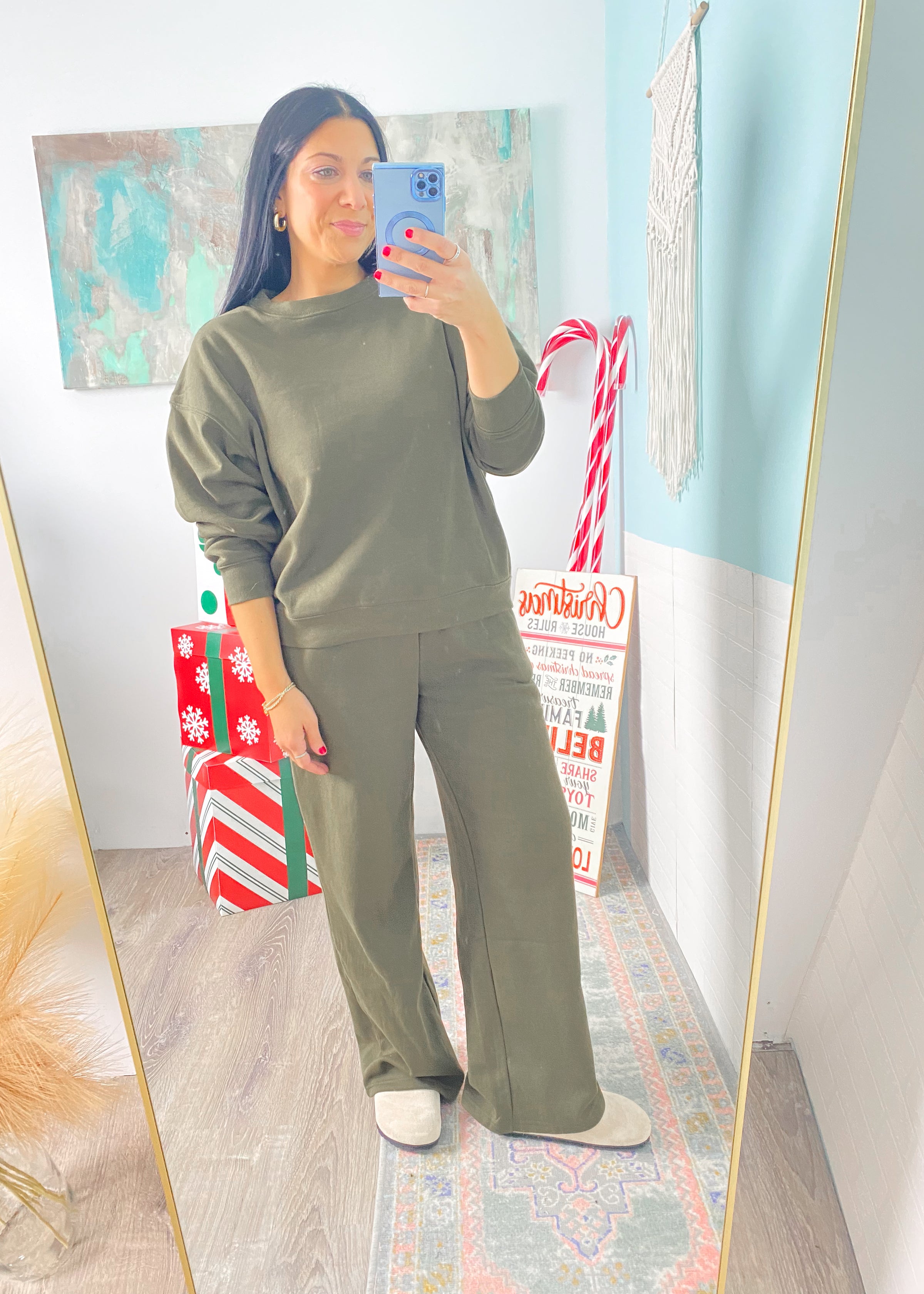 *DOORBUSTER* Dark Olive Fleece Wide Leg Sweatpants